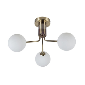 Lando 3 Light Semi Flush Antique Brass with Opal Ball